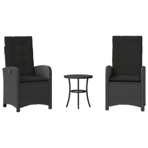 3 pcs conjunto de bistrô com almofadões vime PE preto H