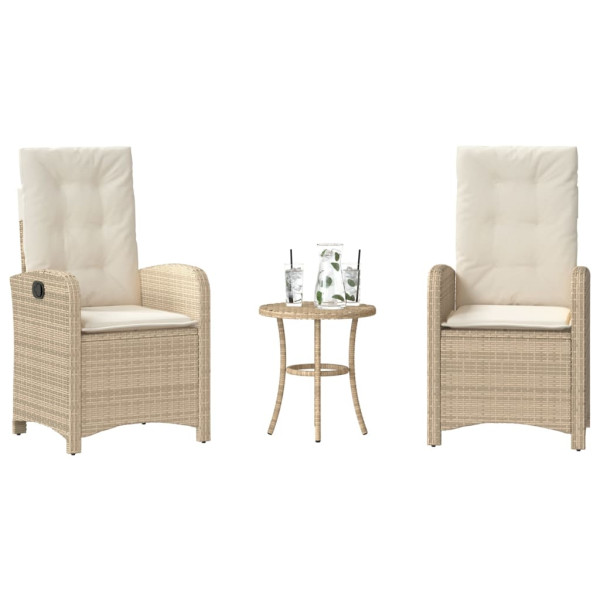 Sillas y mesita de jardín 3 piezas ratán sintético cojín beige D
