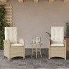 Cadeiras e mesa de jardim 3 peças ratão sintético almofada beige 3
