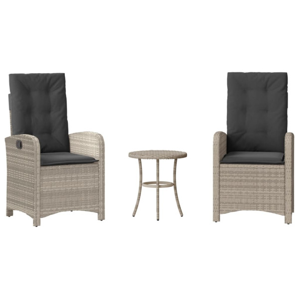 3 pcs conjunto bistrô com almofadões vime PE cinzento claro M 2
