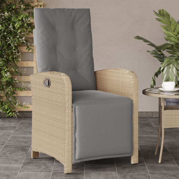Sillón reclinable de jardín con reposapiés ratán PE beige mixto D