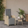 Sillón reclinable de jardín con reposapiés ratán PE beige mixto 3