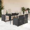 5 pcs conjunto de jantar p/ jardim c/ almofadões vime PE preto 1