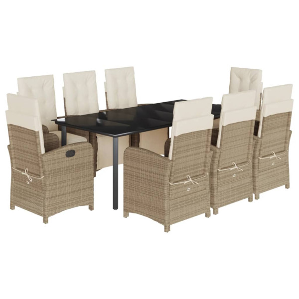 Set comedor de jardín 9 pzas con cojines ratán sintético beige D