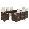Set comedor para jardín 9 pzas y cojines ratán sintético marrón 2