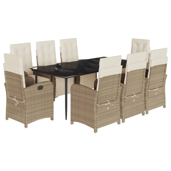 Set comedor de jardín 9 pzas con cojines ratán sintético beige M 2