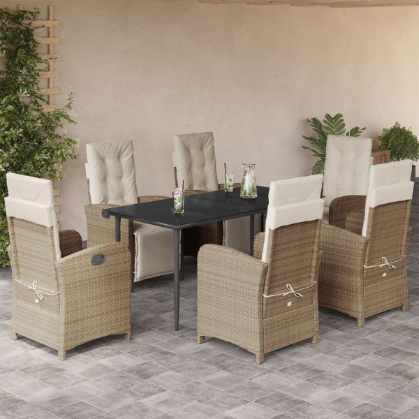 Set comedor de jardín 7 pzas con cojines ratán sintético beige D