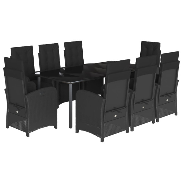 Set de comedor de jardín 9 pzas y cojines ratán sintético negro M 2