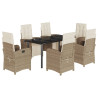 Set comedor de jardín 7 pzas con cojines ratán sintético beige 2