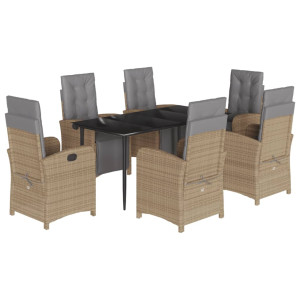7 pcs conjunto de jantar p/ jardim com almofadões vime PE bege H
