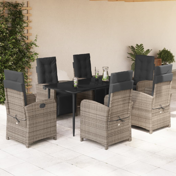 Set comedor jardín 7 pzas y cojines ratán sintético gris D
