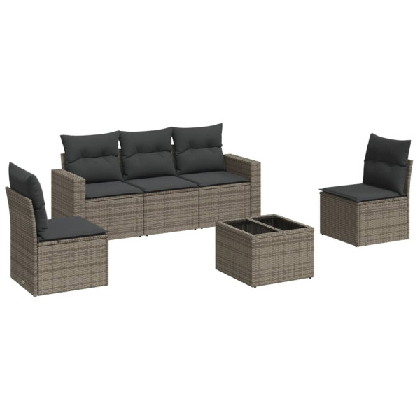 Set de muebles de jardín 6 pzas y cojines ratán sintético gris M 2
