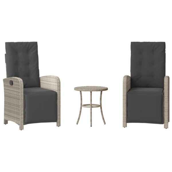 3 pcs conjunto bistrô com almofadões vime PE cinzento claro M 2
