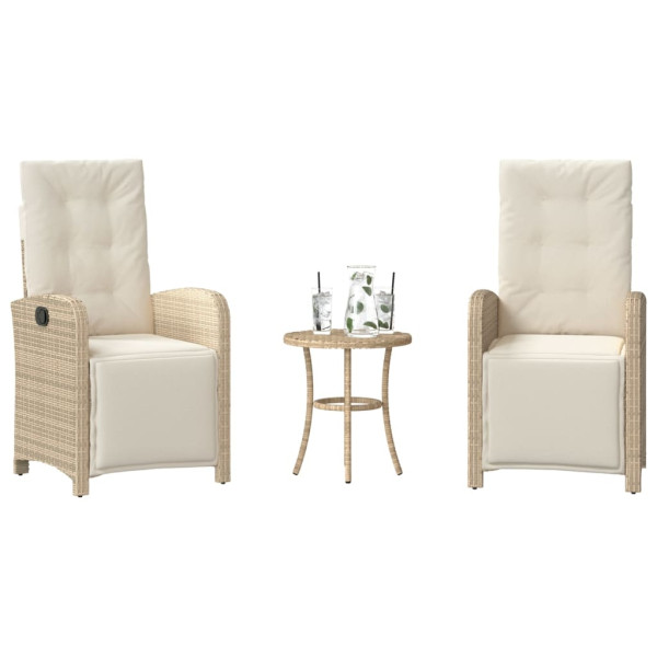 Sillas y mesita de jardín 3 piezas ratán sintético cojín beige D