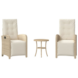 Cadeiras e mesa de jardim 3 peças ratão sintético almofada beige H