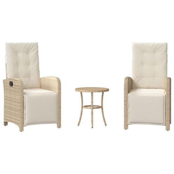 Sillas y mesita de jardín 3 piezas ratán sintético cojín beige M 2