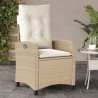 Silla de jardín reclinable con cojines ratán sintético beige 1
