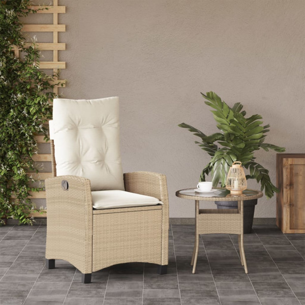 Silla de jardín reclinable con cojines ratán sintético beige M 3