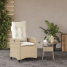 Silla de jardín reclinable con cojines ratán sintético beige 3