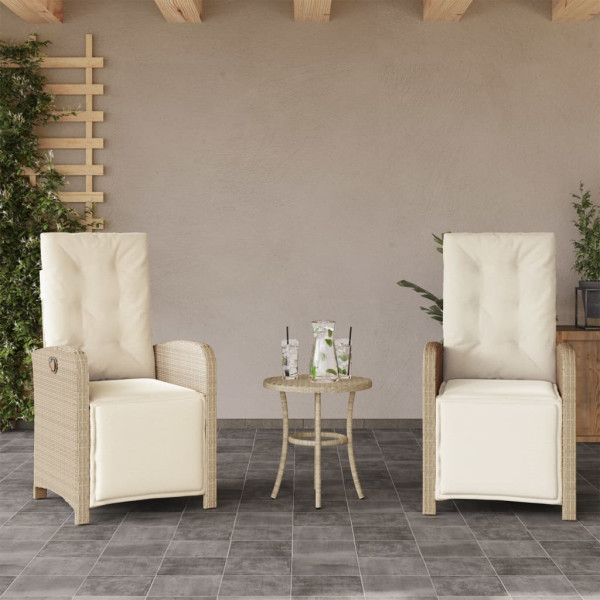Sillones reclinables jardín con reposapiés 2 uds ratán PE beige D