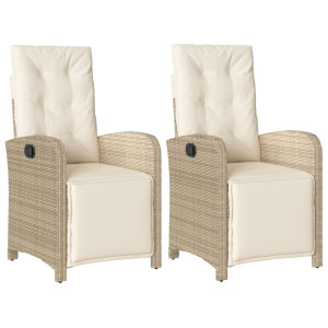 Sillones reclinables jardín con reposapiés 2 uds ratán PE beige H