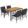 5 pcs conjunto de jantar p/ jardim c/ almofadões vime PE preto 2
