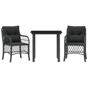 3 pcs conjunto de bistrô com almofadões vime PE preto H