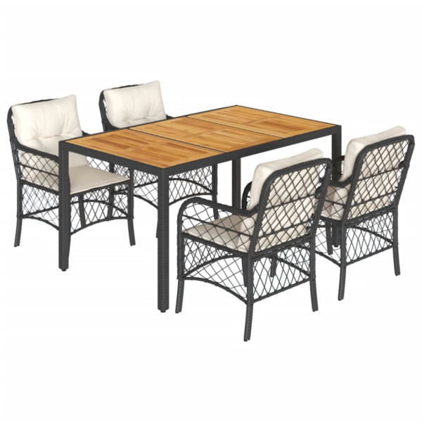 5 pcs conjunto de jantar p/ jardim c/ almofadões vime PE preto M 2