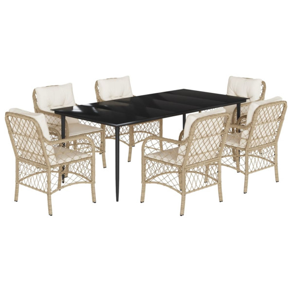 Set comedor de jardín 7 pzas con cojines ratán sintético beige M 2