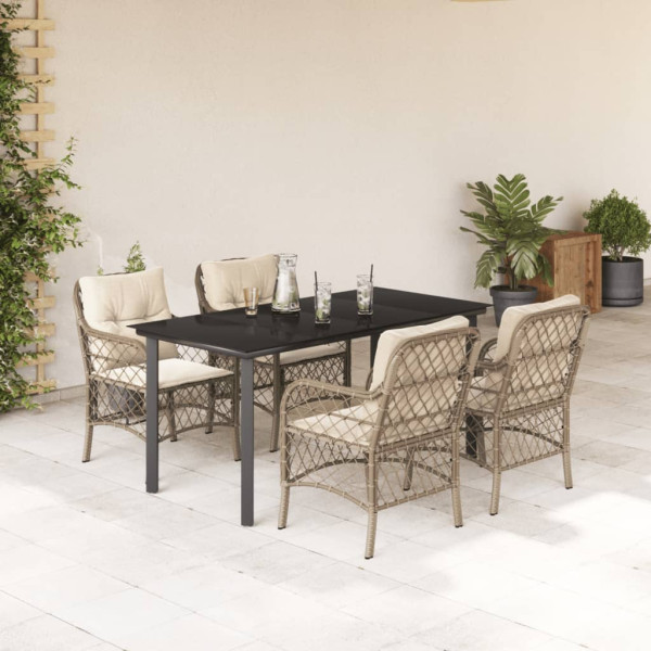 Set comedor de jardín 5 pzas con cojines ratán sintético beige D