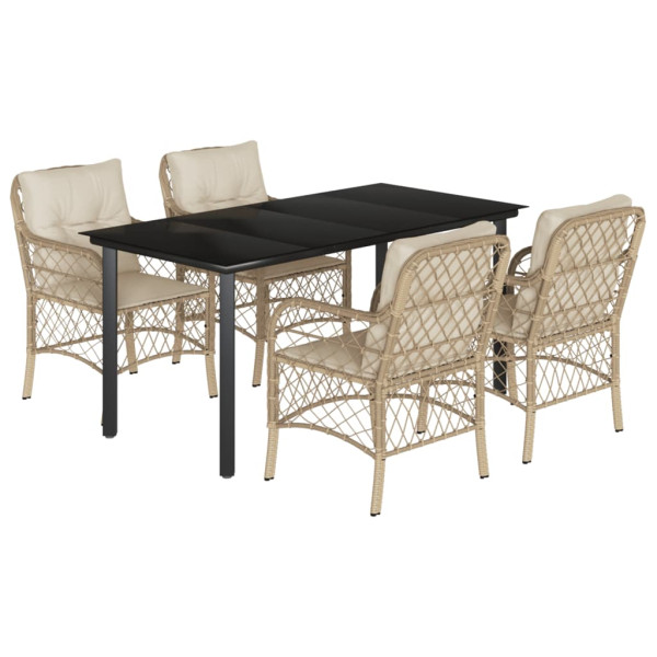 Set comedor de jardín 5 pzas con cojines ratán sintético beige M 2