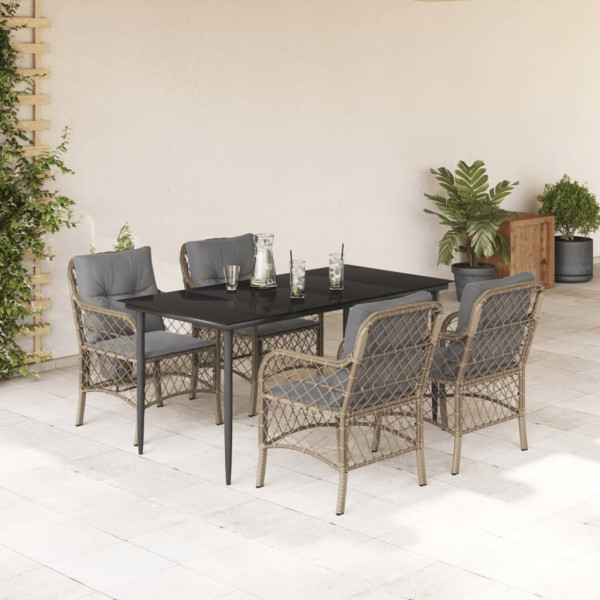 Set comedor de jardín 5 pzas con cojines ratán sintético beige D