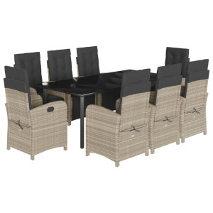 9 pcs conjunto de jantar p/ jardim c/ almofadões cinzento claro H