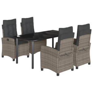5 pcs conjunto de jantar p/ jardim c/ almofadões vime PE cinza H