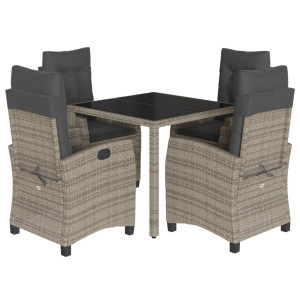 5 pcs conjunto de jantar p/ jardim c/ almofadões vime PE cinza H