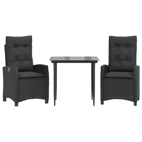 Set comedor de jardín 3 pzas con cojines ratán sintético negro M 2