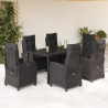 7 pcs conjunto de jantar p/ jardim c/ almofadões vime PE preto 1