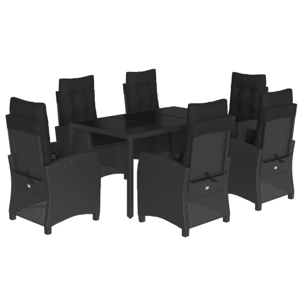 Set de comedor de jardín 7 pzas y cojines ratán sintético negro M 2