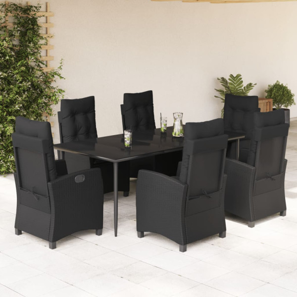 7 pcs conjunto de jantar p/ jardim c/ almofadões vime PE preto D