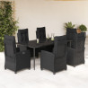 7 pcs conjunto de jantar p/ jardim c/ almofadões vime PE preto 1