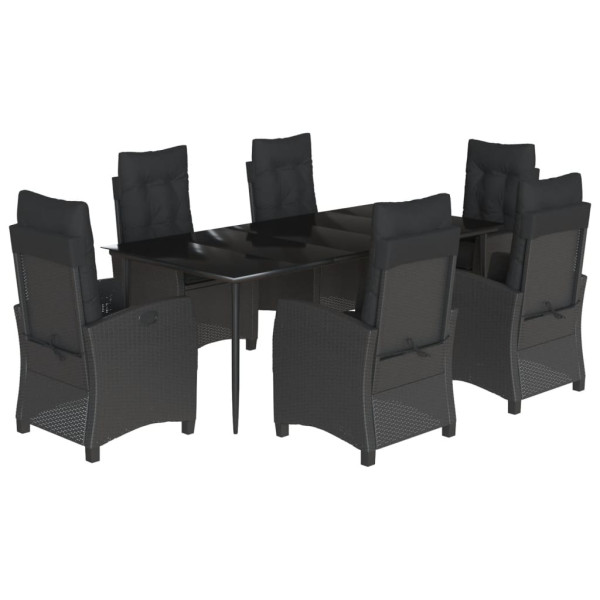 Set de comedor de jardín 7 pzas y cojines ratán sintético negro M 2