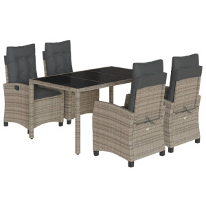 5 pcs conjunto de jantar p/ jardim c/ almofadões vime PE cinza H