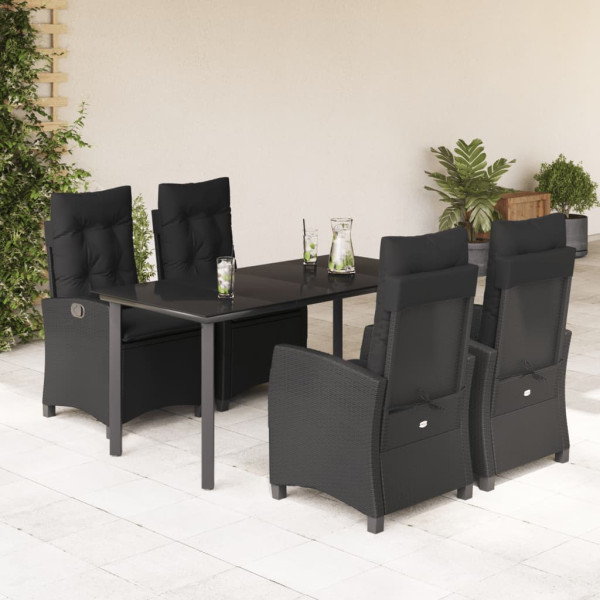 5 pcs conjunto de jantar p/ jardim c/ almofadões vime PE preto D