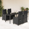 5 pcs conjunto de jantar p/ jardim c/ almofadões vime PE preto 1