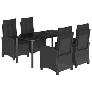 5 pcs conjunto de jantar p/ jardim c/ almofadões vime PE preto H