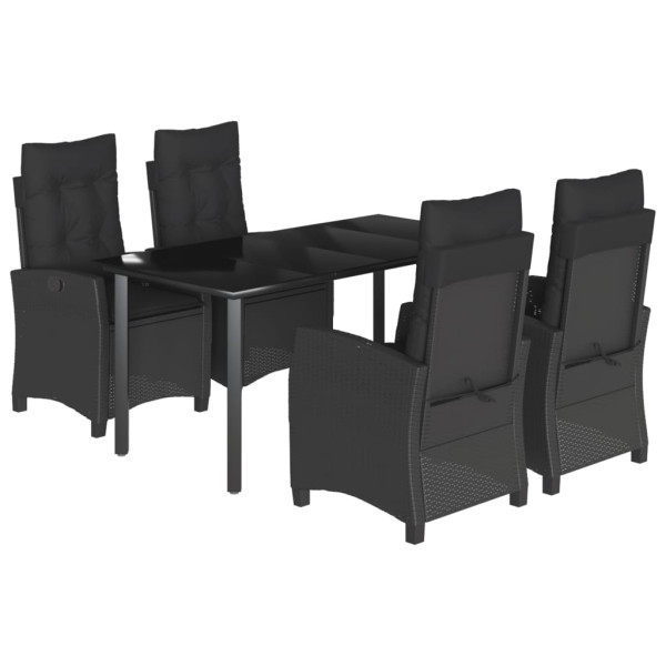 5 pcs conjunto de jantar p/ jardim c/ almofadões vime PE preto M 2