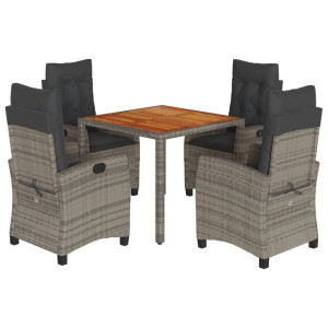 Set comedor de jardín 5 piezas con cojines ratán sintético gris H