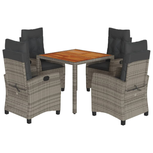 Set comedor de jardín 5 piezas con cojines ratán sintético gris M 2