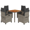 Set comedor de jardín 5 piezas con cojines ratán sintético gris 2