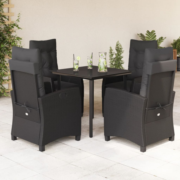 5 pcs conjunto de jantar p/ jardim c/ almofadões vime PE preto D